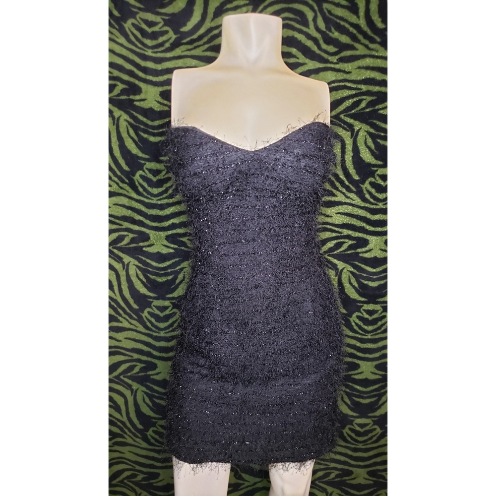 Mystic fuzzy black strapless dress size L